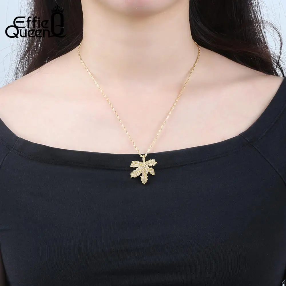 Женское ожерелье с кулоном в виде кленового листа фианитами|Ожерелья подвеской| |