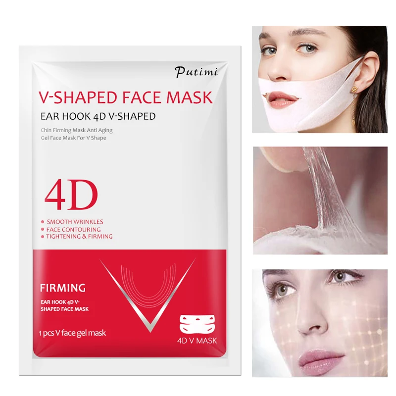 PUTIMI 4D Double V Shaped Face Mask Lifting Ear Hook Hydrogel Line Sheet Slimming Chin Check Neck Lift Anti Wrinkle | Красота и