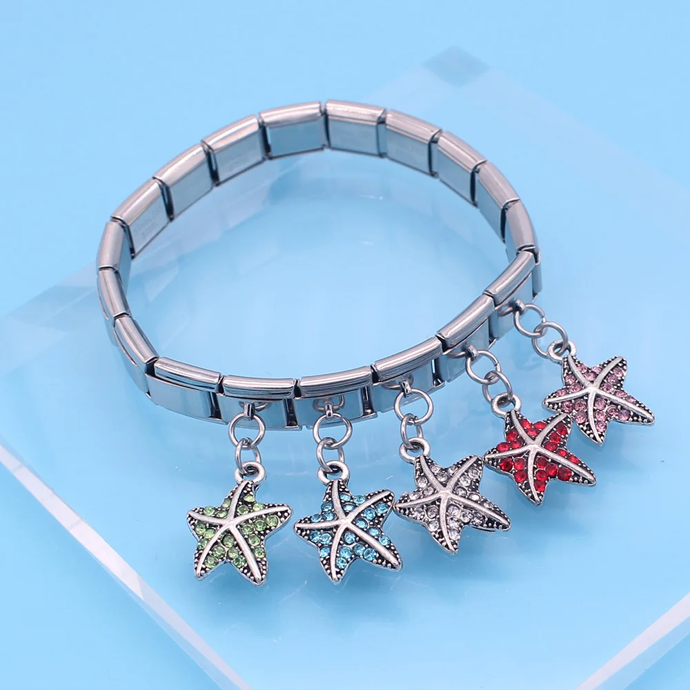 Fyour 2019 New Original Daisy Starfish Dazzling CZ Italian Charm Fit 9mm Bracelet Stainless Steel Jewelry DIY Making DJ196 | Украшения и