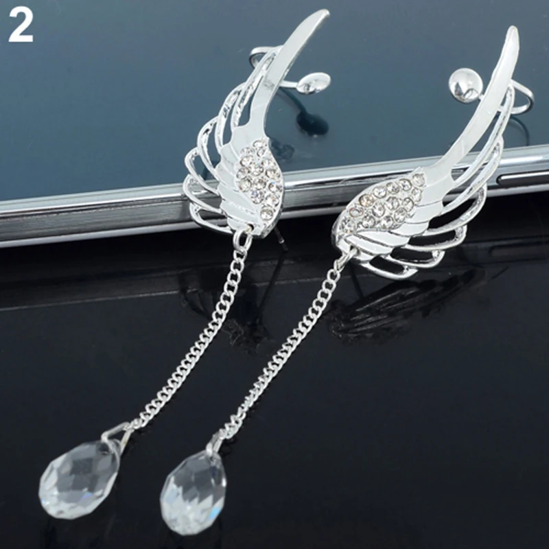 

1 Pair Trendy Earring Angel Wing Stylist Crystal Earrings Drop Dangle Ear Stud Cuff Clip