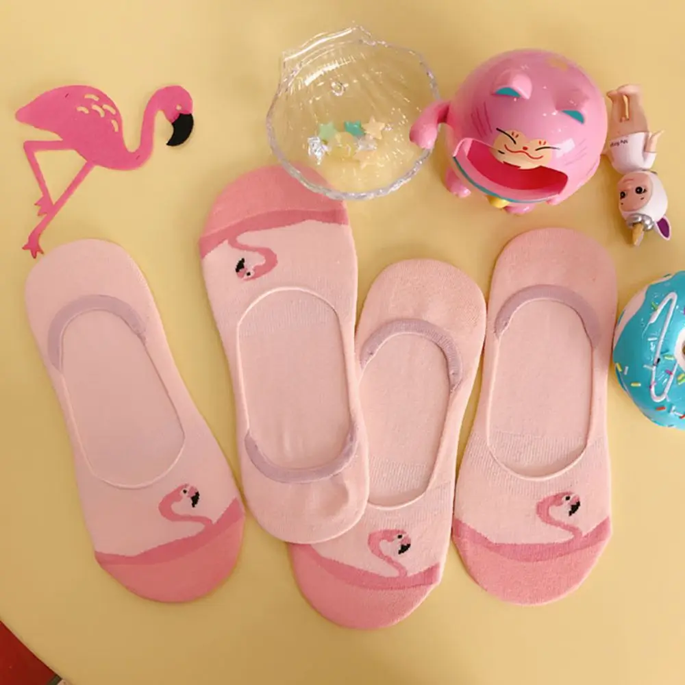 Осенние акриловые носки лодочки с рисунком фламинго Симпатичные кавайные