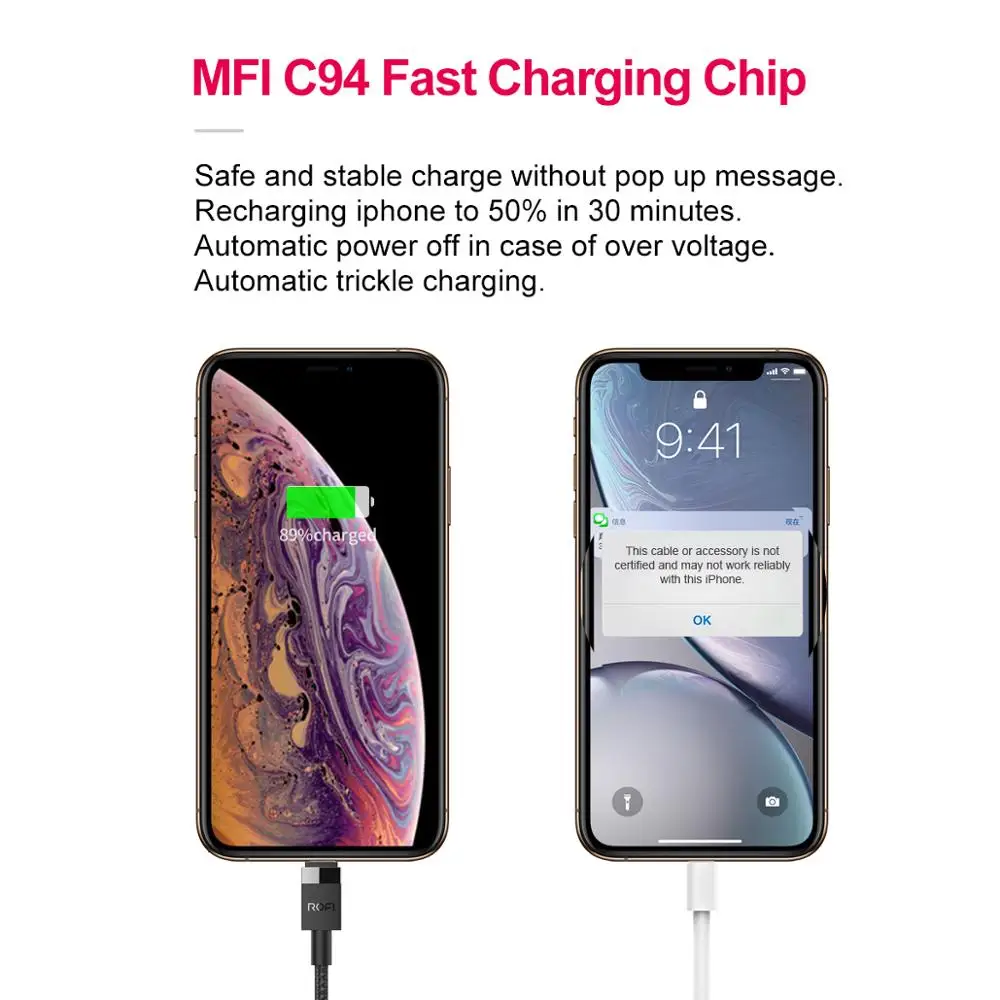 Кабель зарядный ROFI с разъемом Type C и Lightning для iPhone|Кабели мобильных телефонов| |