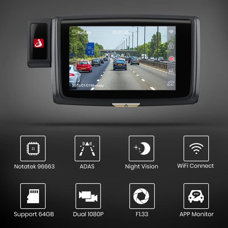 Junsun ADAS Car DVR WiFi DashCam Front and Rear Camera Support FHD 1080P 60fps Registrator Video Record S660 |