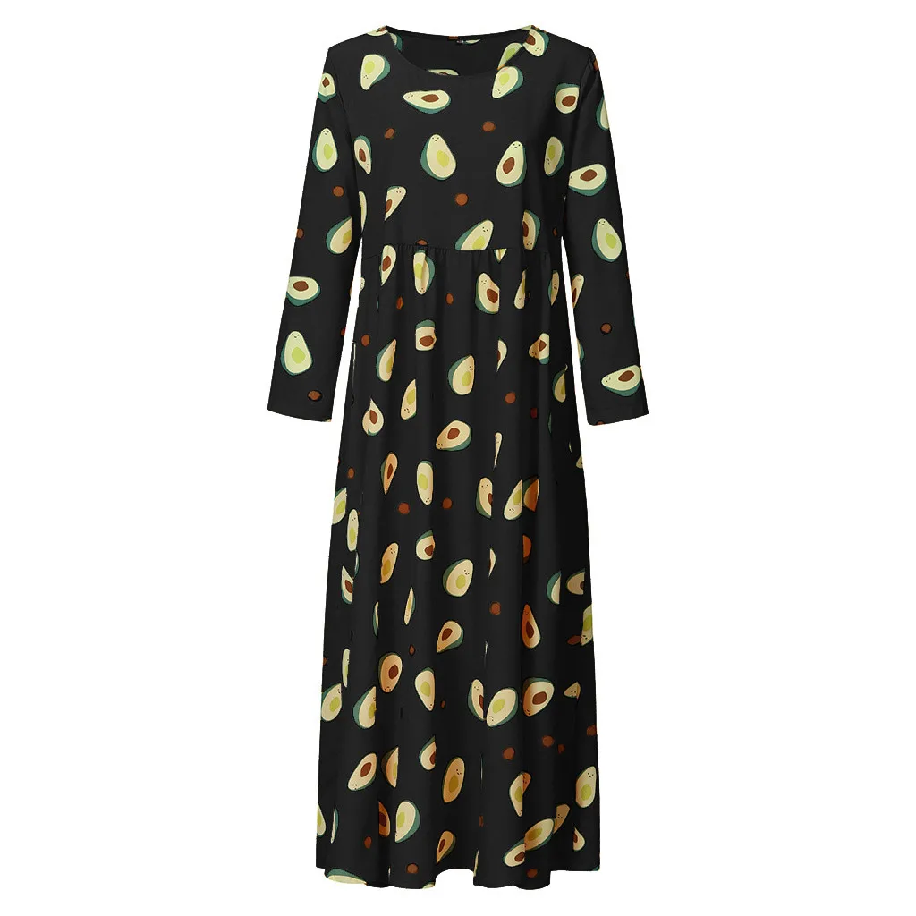 JAYCOSIN 2019 Новое винтажное женское платье с принтом авокадо Макси размера плюс