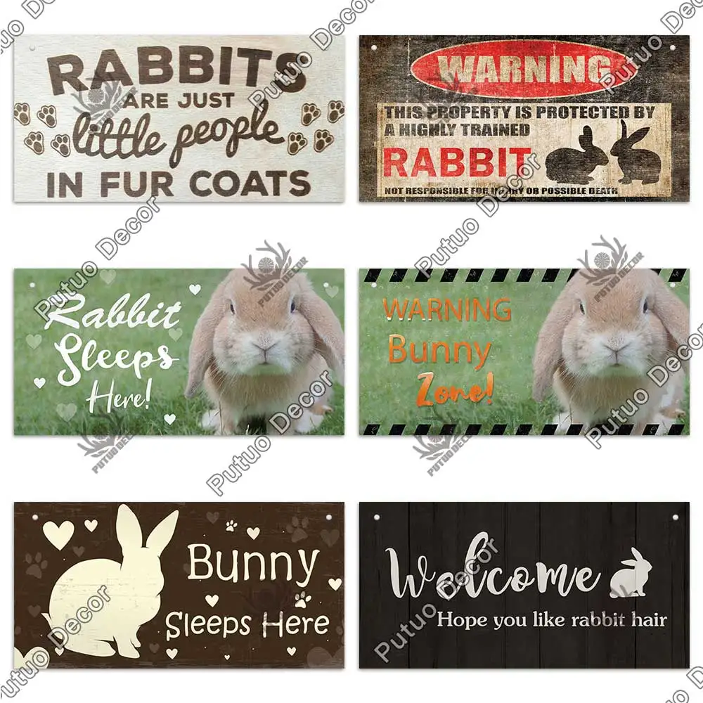Putuo Decor Rabbit Signs Pet Gifts Plaque Wood Lovely Friendship Wooden Pendant for Pet Rabbit Houses Decor Home Decoration images - 6