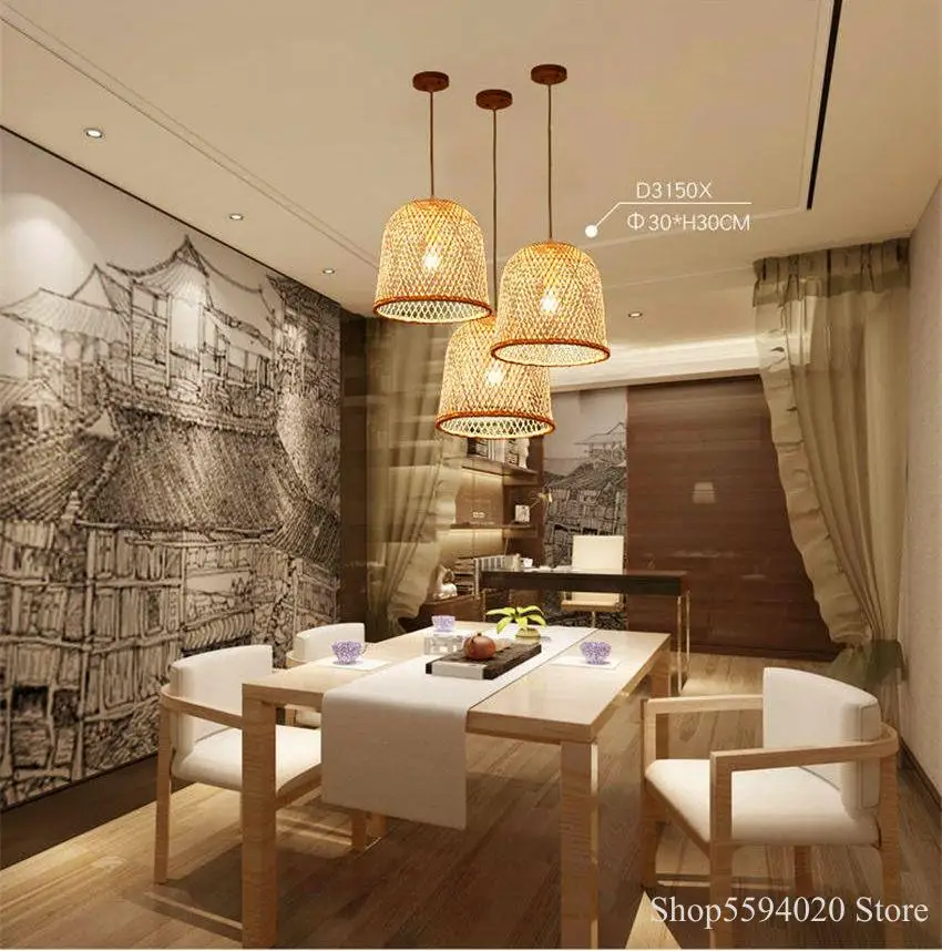 

New Chinese Bamboo Pendant Lights Hotel Tea Staircase Hotel LED Hanglamp Wood Pendant Lamp Hanging Decor Home Bamboo Fixture