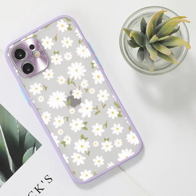 

Daisy Flower Phone Case For iPhone 12 11 Mini Pro XR XS Max 7 8 Plus X Matte transparent Purple Back Cover