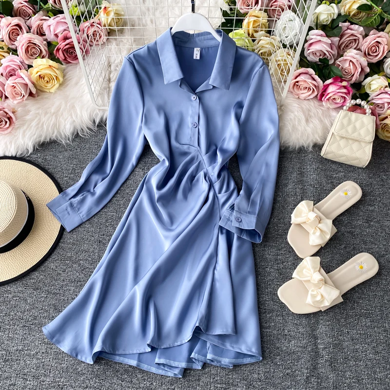 Элегантное осеннее платье в стиле ретро женское приталенное атласное