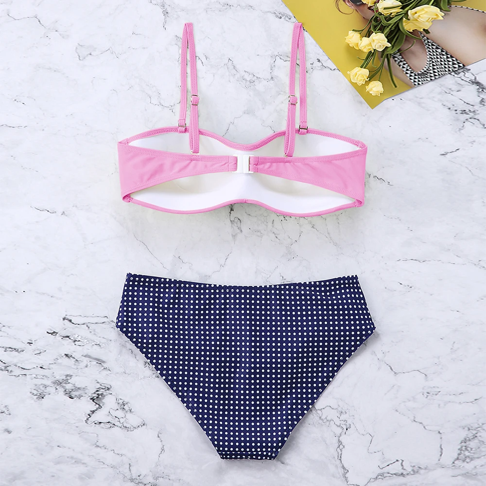 Женский купальник в горошек с бантом спереди | Женская одежда