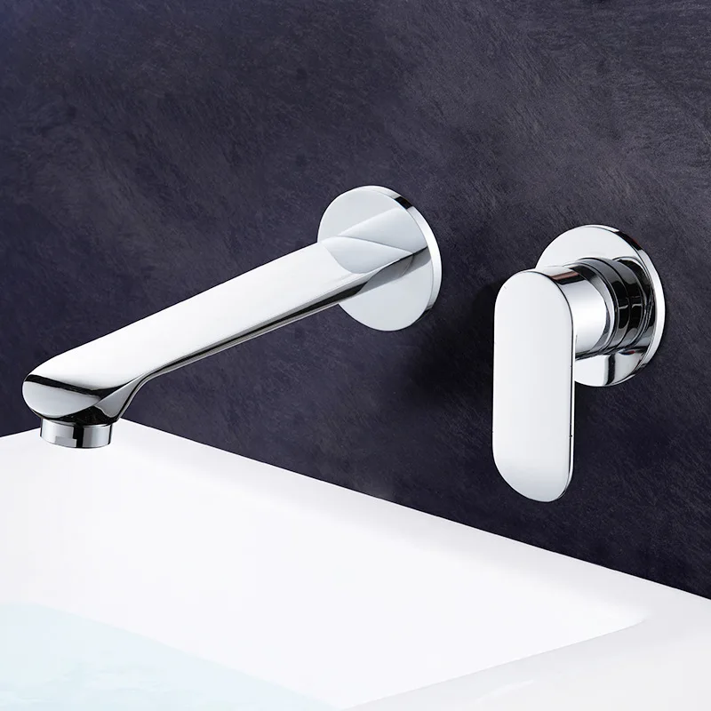 

All copper in-wall concealed basin faucet hotel household black embedded wall-out wash bathtub faucet