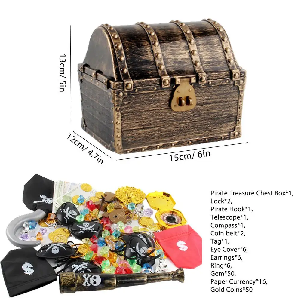 

143pcs Plastic Gold Treasure Coins Pirate Gold Coins Props Toys Halloween Decoration Kids Birthday Gift Treasure Box