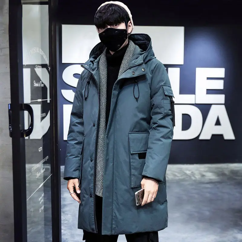 New down jacket men's middle and long coat thickened work clothes Korean fashion couple winter men's coat