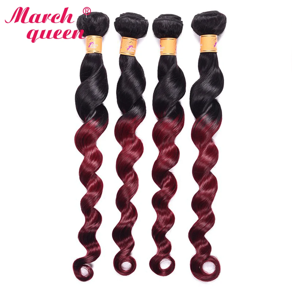 Marchqueen Loose Wave 1b/99j Two Tone Pre-Colored Human Hair Bundles Indian Hair Bundles 100% Remy Hair Extensions Human Hair