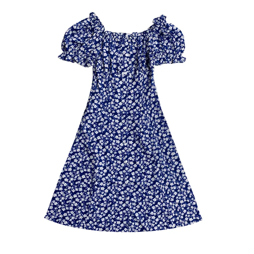 

Summer Plus Size Dresses For Women Puff Sleeve Floral Chiffon Dress French Style Elegant Vintage Dresses Midi-calf Vestidos