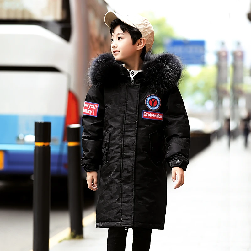 Новый Камуфляжный Зимний пуховик для мальчиков утолщенный теплый большой