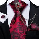 Новая мода красный цветочный Пейсли мужской галстук носовой платок Брошь цепочка 8 см Ширина шелковый галстук из жаккардовой ткани, деловые туфли; Свадебные Мужские галстуком-бабочкой DiBanGu