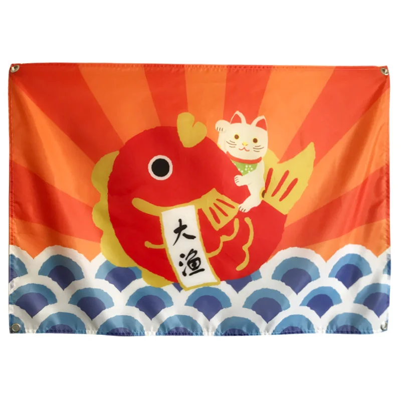 Японские баннеры Ukiyo e для тату в виде кошки и рыбы гобелен ВИНТАЖНЫЙ ПЛАКАТ кафе