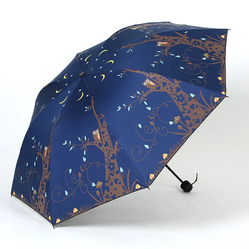 

Creative Cartoon Owl Umbrella Vinyl Sunscreen UV Protection Parasol Sun Rain Dual-purpose Umbrella 8k Tri-fold Folding Umbrella