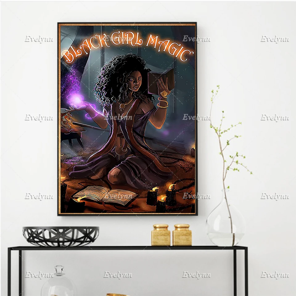 

Black Girl Magic Poster, Black Queen , Magic Witch Art , African American, Home Decor Canvas Wall Art Prints Unique Gift