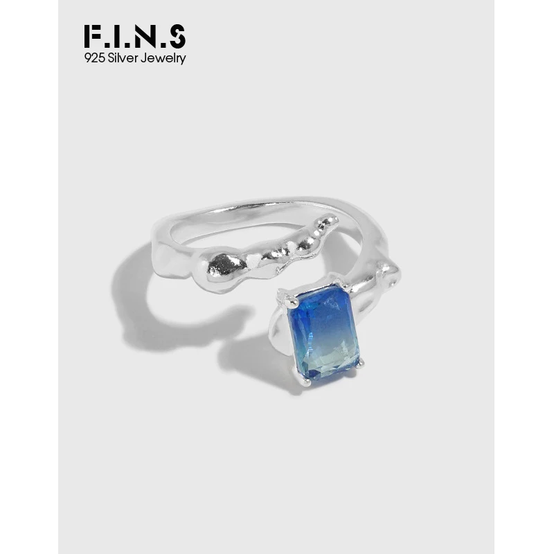 

F.I.N.S 100% Серебро 925 пробы квадратный синий Циркон CZ неправильной формы открытый изменяемый палец кольцо геометрической формы женские свадеб...