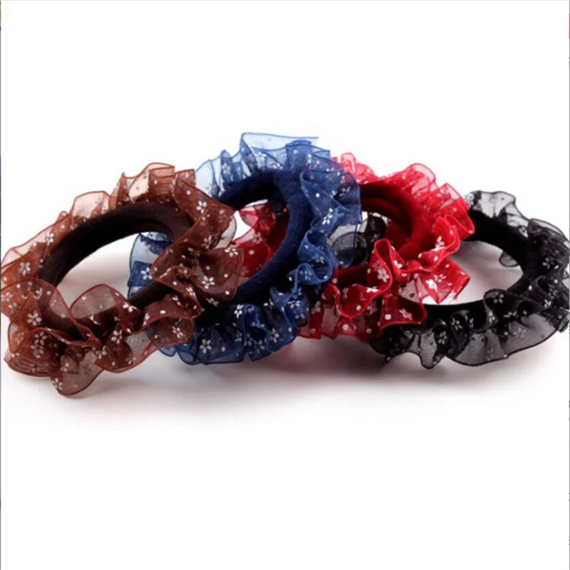 

Girls Cute 10Pcs/Lot Lace Rubber Elastic Hair Bands Net Yarn Flower Head Hoop Towel Rings Korean Fashion Women Hair Accessories