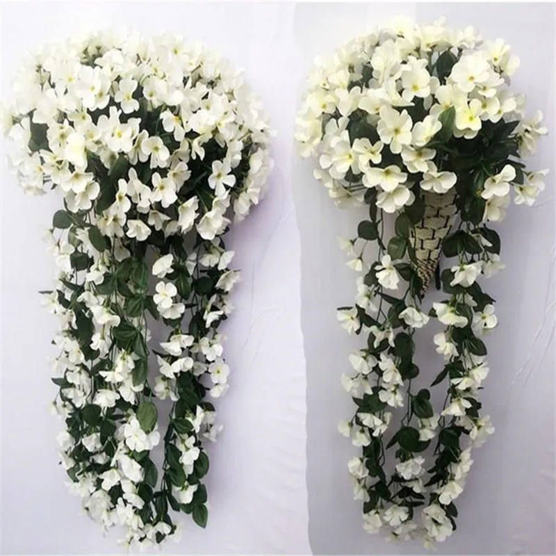 

Violet Artificial Flower Decor Simulation wedding Wall Hanging Basket Flower vine Orchid Silk Flower rattan outdoor decorations