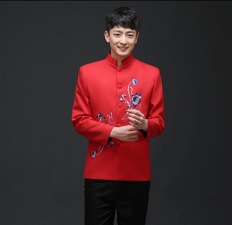 

Groom Hot The Married Style Formal Dress Toast Show Chinese Tunic Suits Tang Suit Men Costume / S-xl