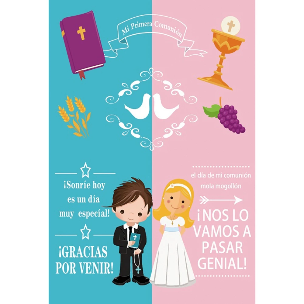 

First Communion Backdrop for Photography Holy Cross Grail Boy Girl Custom Background Banner Religious Baptism Party Decor Prop