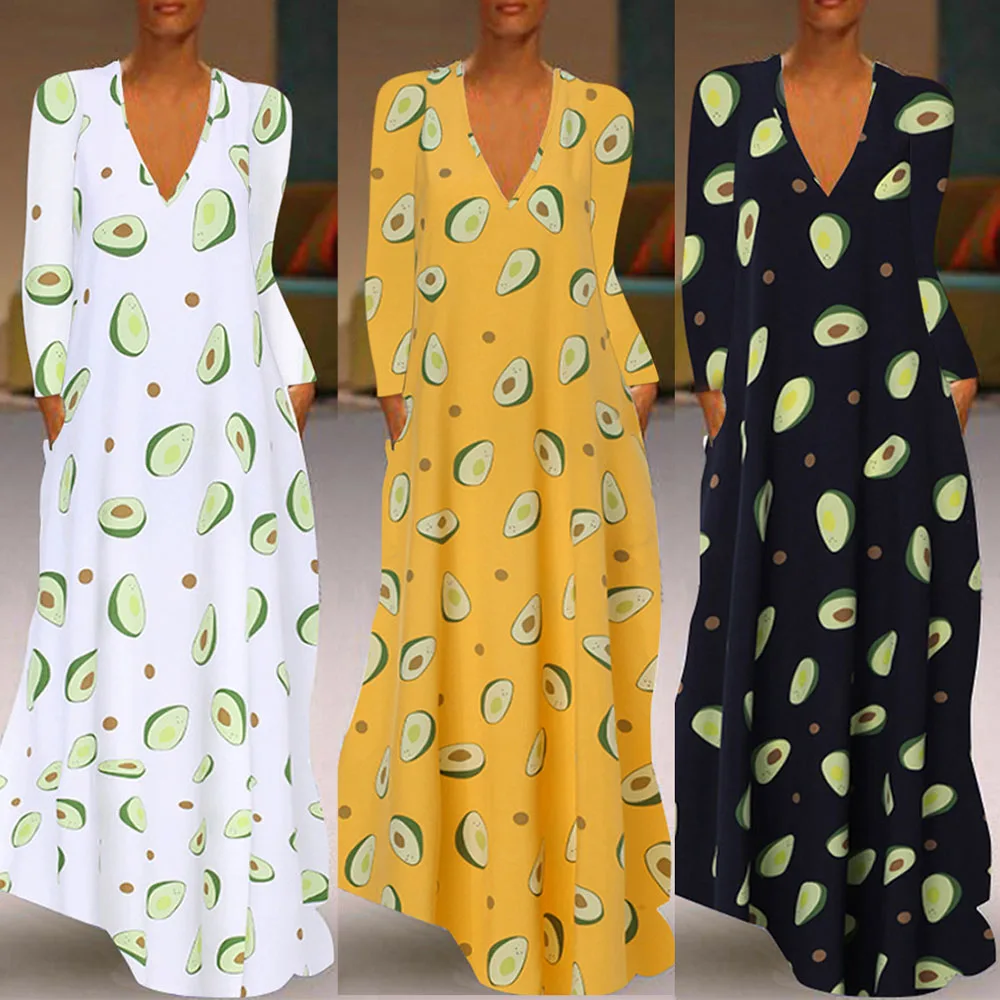 2019 осенние и зимние женские платья с фруктовым принтом платье длинными рукавами