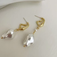 allnewme french irregular imitation pearl dangle earrings for women mujer gold color alloy long dangle earring wedding jewelry