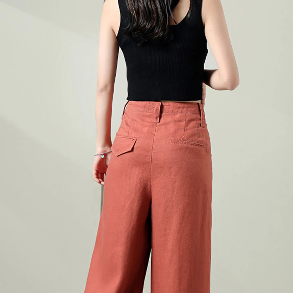 

2020 New Women's Linen Pants Breathable High Waist Wide Leg Pants Thin Loose Slack White Straight Leg Trousers Plus Size S 6XL