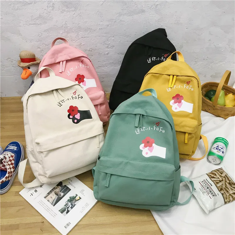 Menghuo элегантный дизайн цветок холщовый рюкзак женская черная сумка школьные