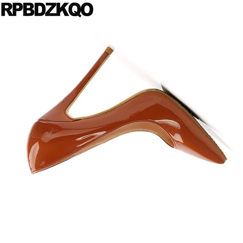 Коричневого цвета на высоком каблуке 12 см 5 дюймов Женская кожаная обувь для