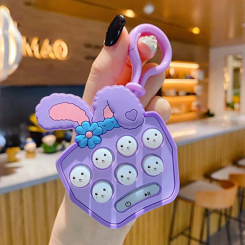 

New Cartoon rabbit keychain Decompress Relieve Boredom With battery game console pendant gift key decoration