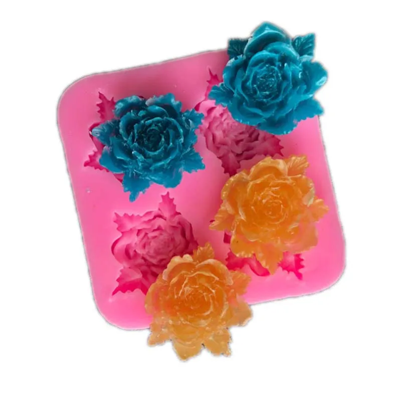 

4 Even Roses Flower Shape Silicone Mold Fondant Soft Pottery Clay Epoxy Plaster Decoration Tool