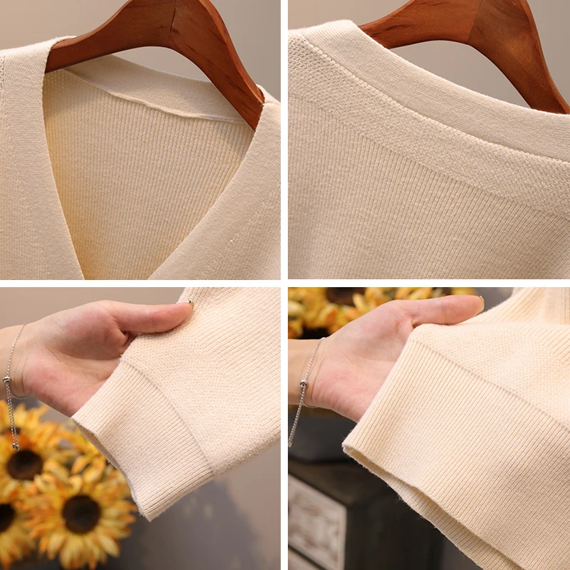 

NEW Solid Knit Cardigans Sweater Women V Neck Loose Pull Sweater With Pocket Autumn Winter Thicken Open Cardigan Jacket Coat