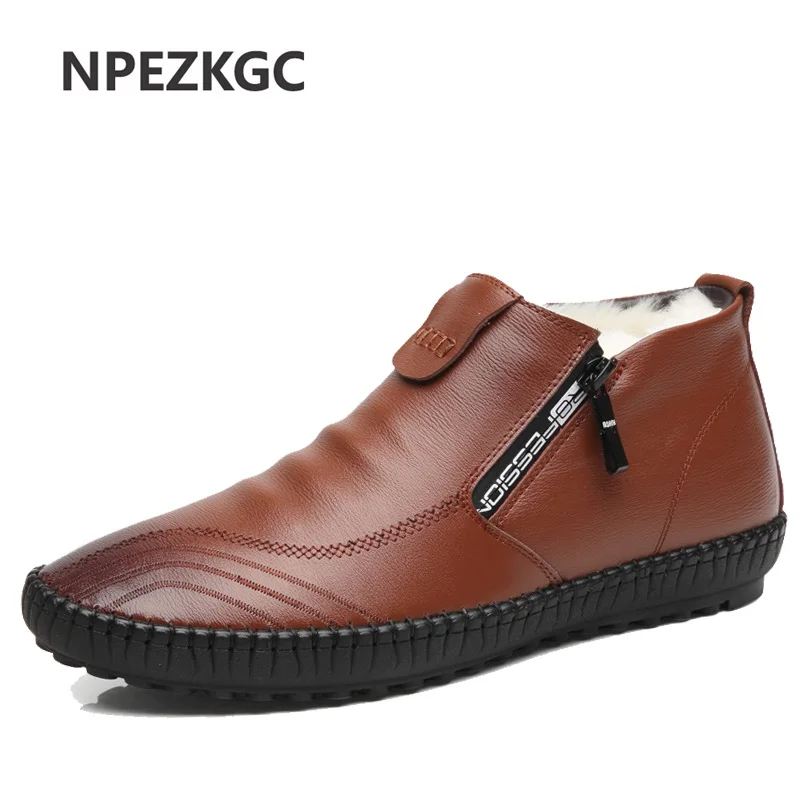 

Fashion Men Boots High Quality Split Leather Ankle Snow Boots Shoes Warm Fur Plush Winter Shoes botas hombre