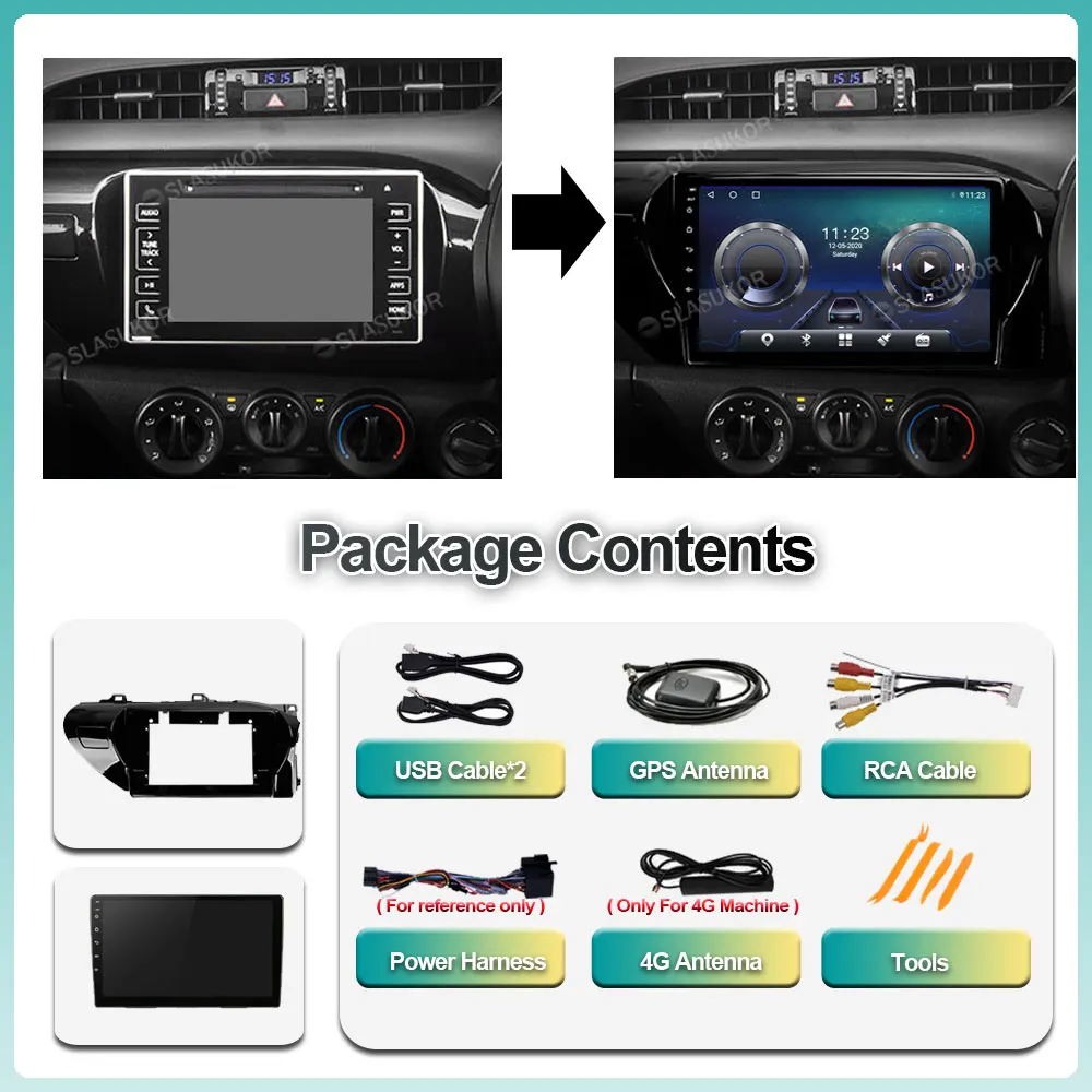 

6+128G For Toyota Hilux Left 2015 2016- 2020 Android Auto Multimedia Video Car Radio Navigation GPS 4G Carplay DVD No 2din 2 din