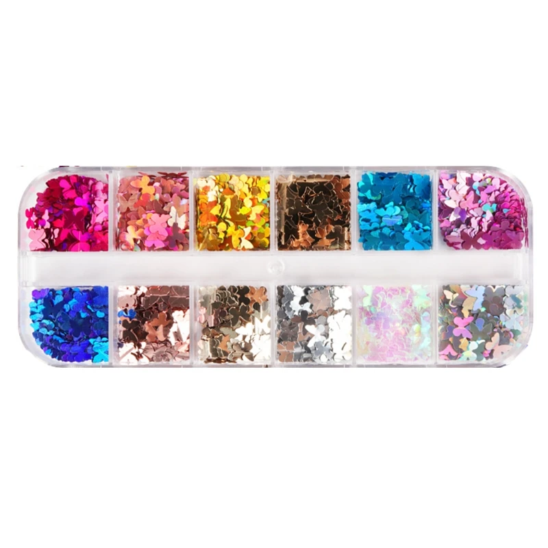 

652B 12 Grids/Box Holographic Glitter Butterfly Shape Sequins Epoxy Resin Filling DIY Crafts Jewelry Making Flake Nail Art