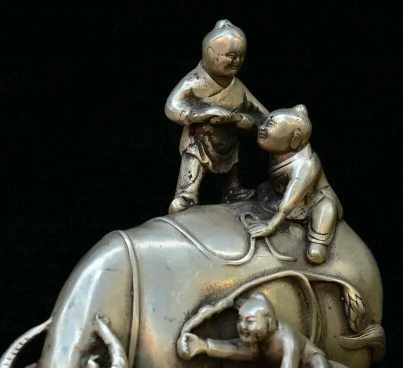 7 &quotСтарый Китай Серебро бык Мул ознакомительные данные о Tongzi для мальчиков