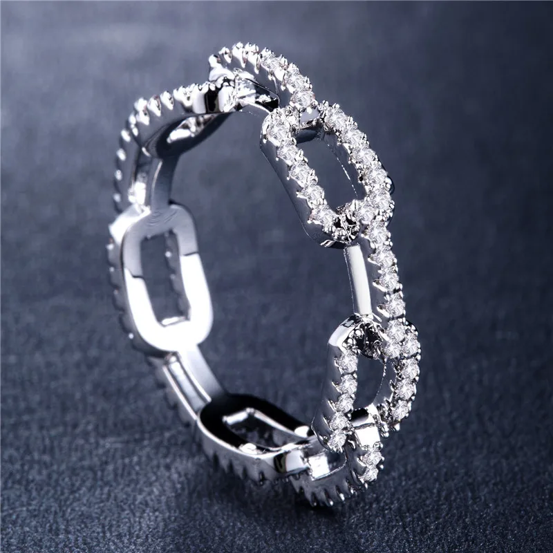 

USTAR Chain Rings for women AAA cubic zirconia micro pave setting engagement wedding rings female Anel accessories gifts