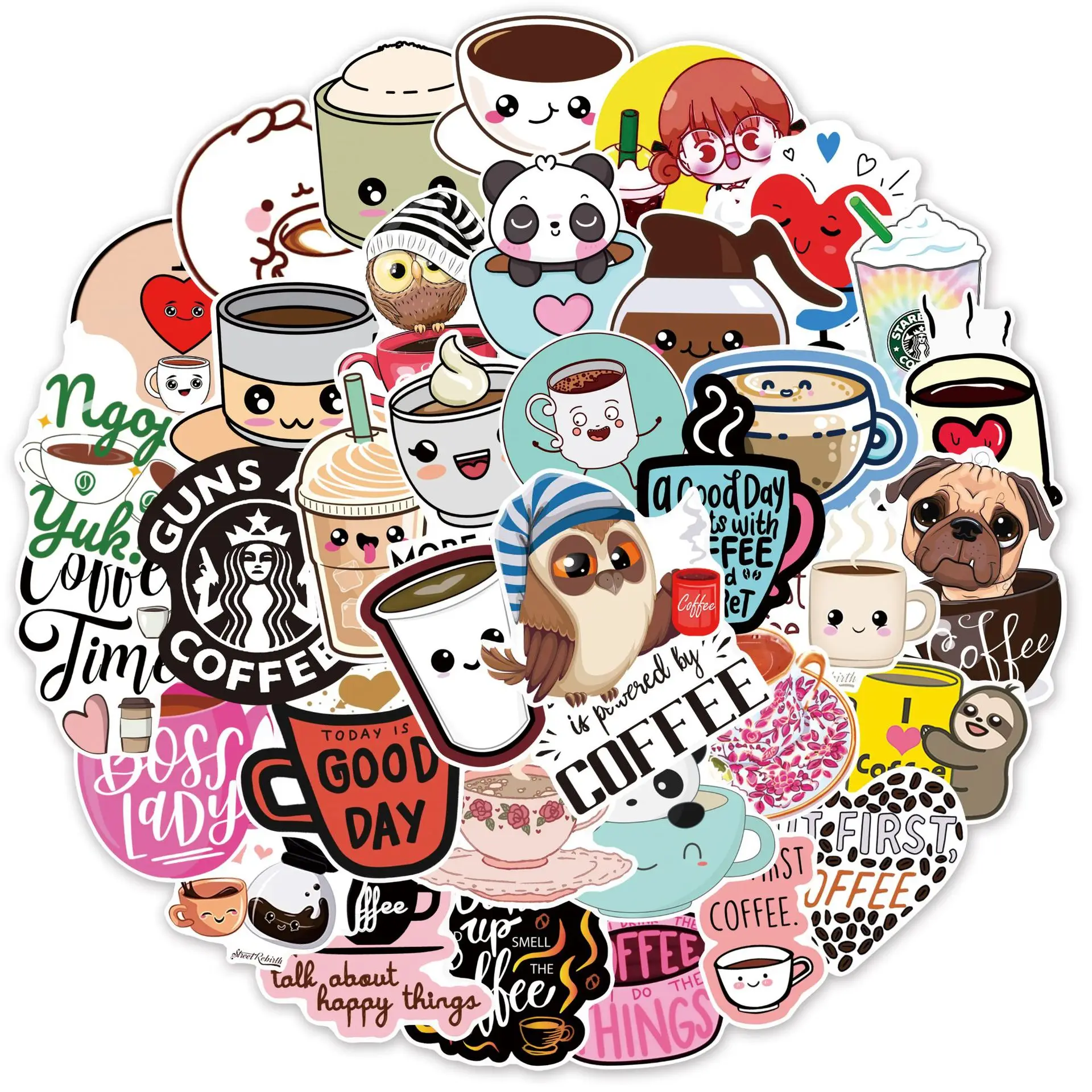 

10/30/50pcs Cute Drink Coffee Graffiti Stickers Waterproof Stationery Phone Fridge Skateboard Luggage Cartoon Sticker for Kids