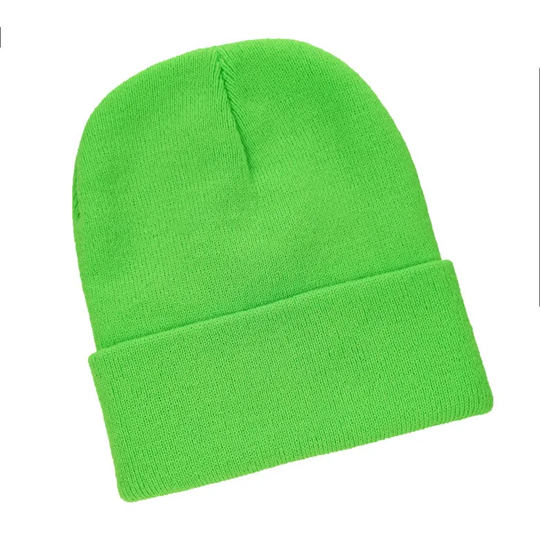 Fluorescent green Wo мужские шапки s, зимняя теплая вязаная шапка с логотипом на заказ, Модный пуловер и шапка от производителя,, шапки для мужчин - Цвет: Fluorescent green