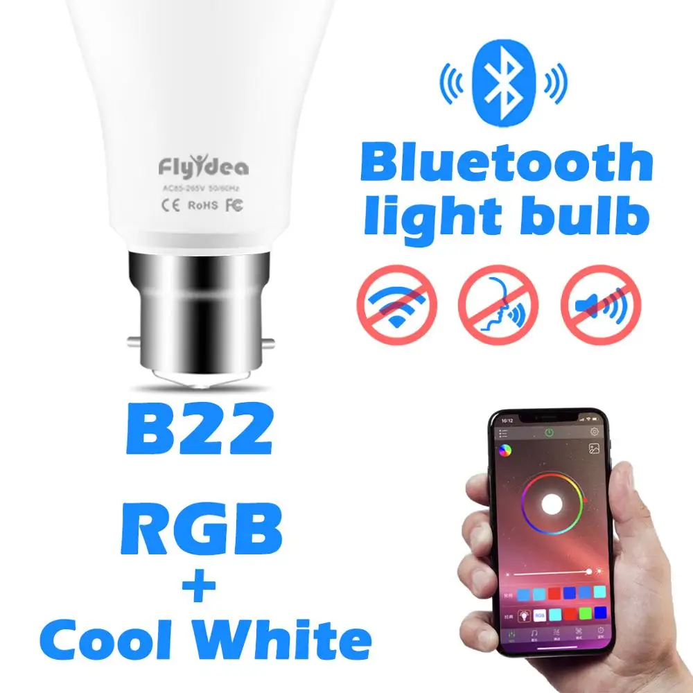 B22 RGB CW Умный светодиодный Беспроводной лампочка Bluetooth B22 10 Вт RGB Меняющие цвет лампы Регулируемый AC 85-265 V приложение Управление IOS/Android лампада - Испускаемый цвет: B22 RGB CW