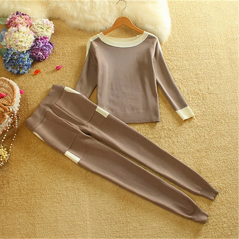 Vertvie Autumn Tracksuits Women Casual Knitted 2 Pcs Sets Female Knitwear Slim Sweater Tops Pants Warm Winter Suits | Женская одежда