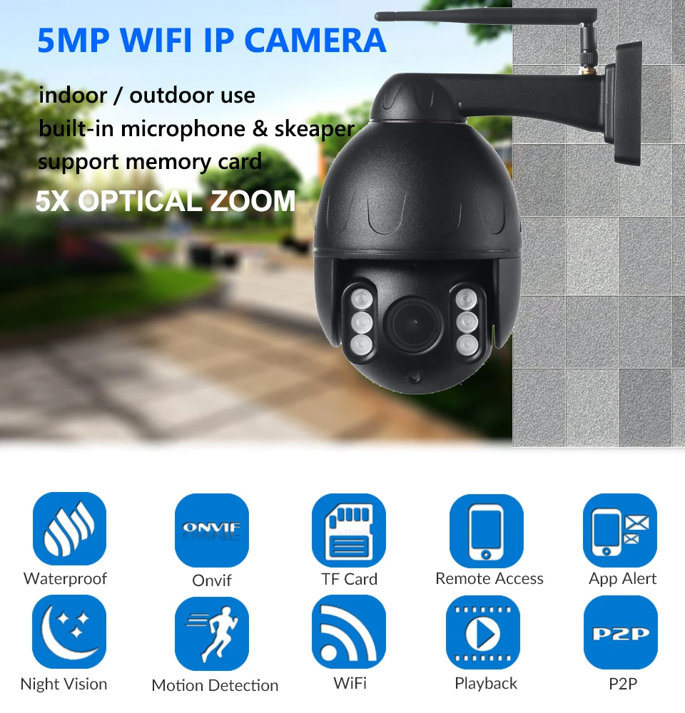 Wi-Fi IP камера беспроводная IP купольная PTZ наружная водонепроницаемая IP66 CCTV Авто Круиз двухсторонняя аудио sd-карта движение Camhi приложение Onvif
