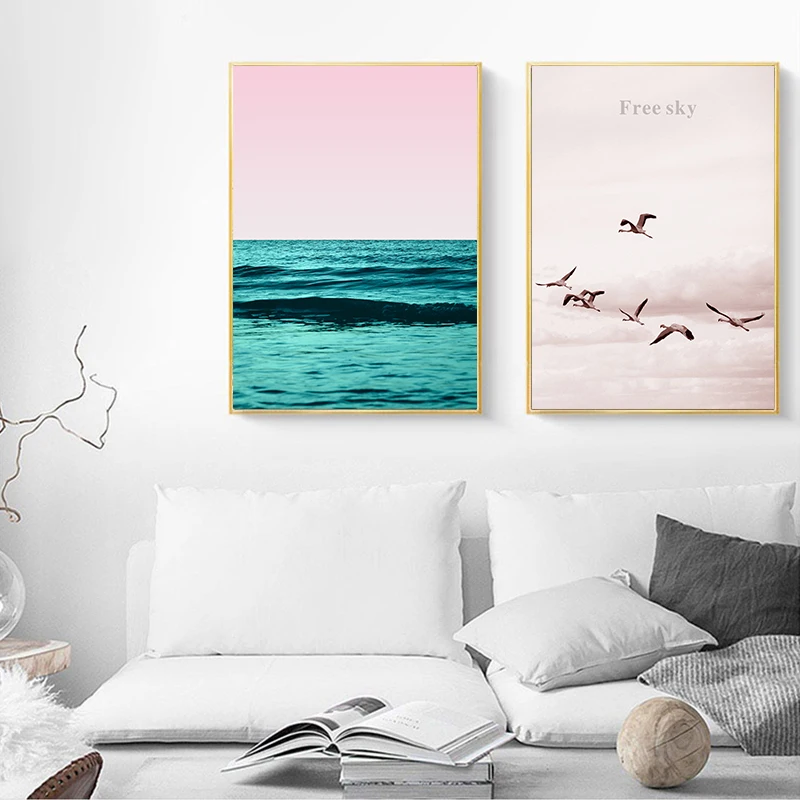 Ананас океан холст назад Чайка плакат Настенная картина с ландшафтом принт
