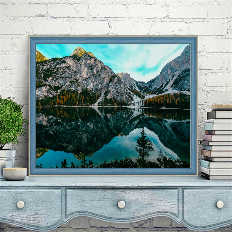 

Diy Decoration Diamond Painting Landscape Green Lack Snow Mountain Square Diamond Round Diamond Customizable Wall Art Decoration