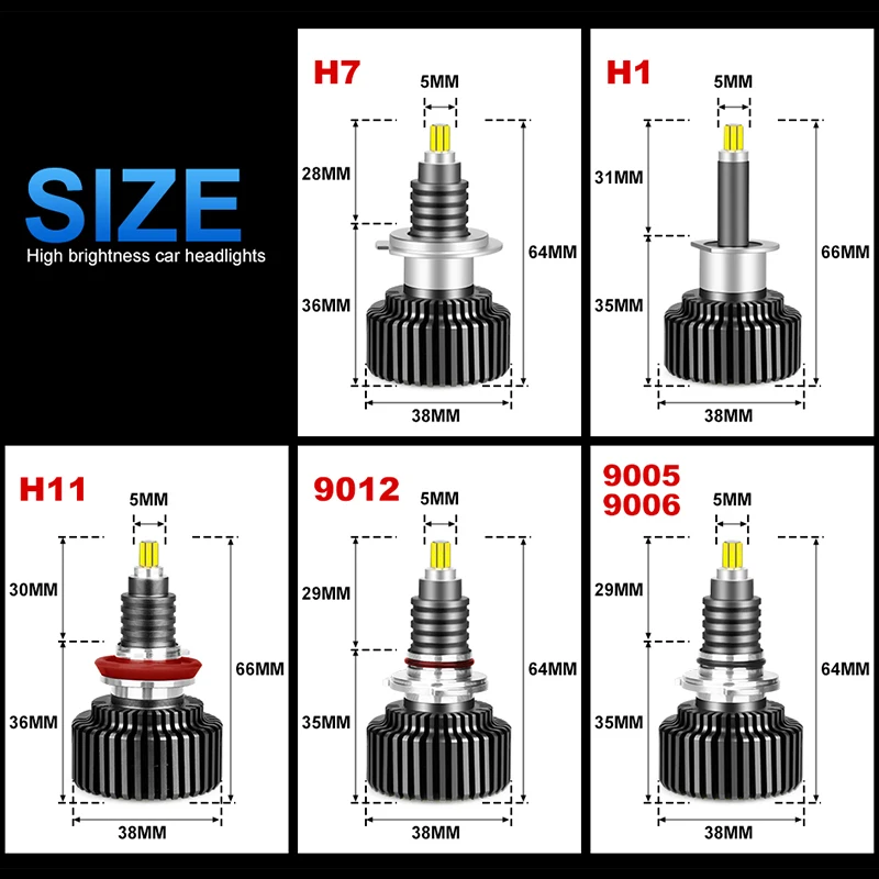 2 шт. Автомобильные светодиодные лампы H8 H1 9012 HB4 HB3 18 000 лм 12 В|Передние LED-фары для
