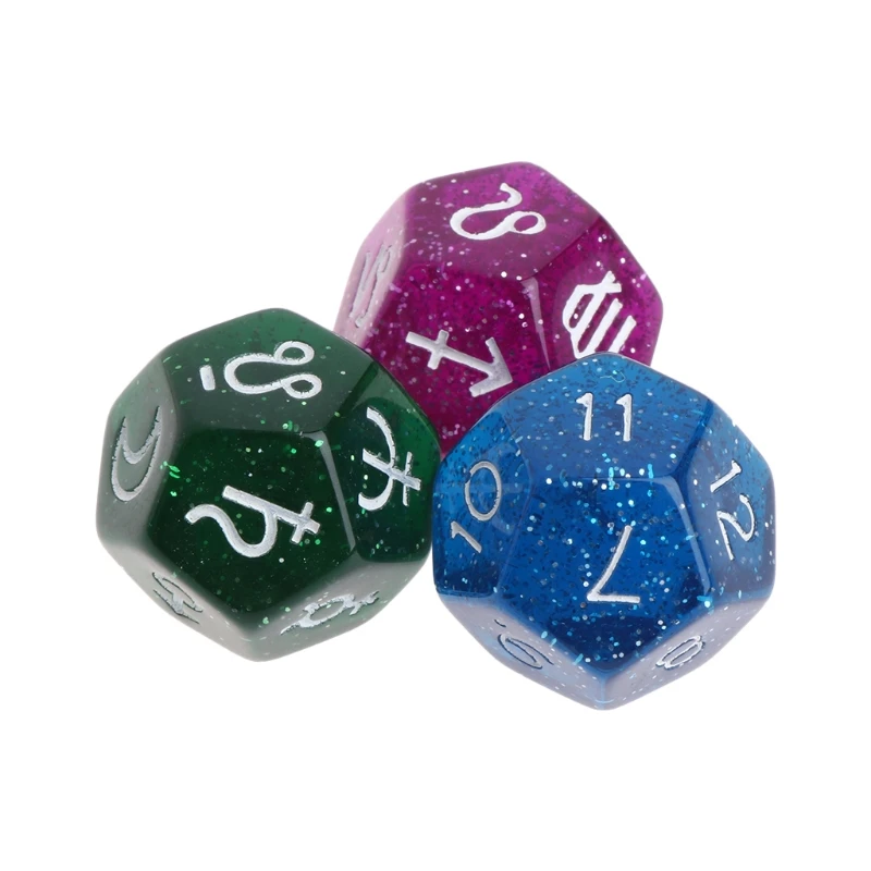 

New 3pcs Multicolor 12 Sided Resin Dice Astrology Tarot Constellation Divination Hot Sale Drop Ship